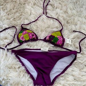 Floral crochet halter bikini